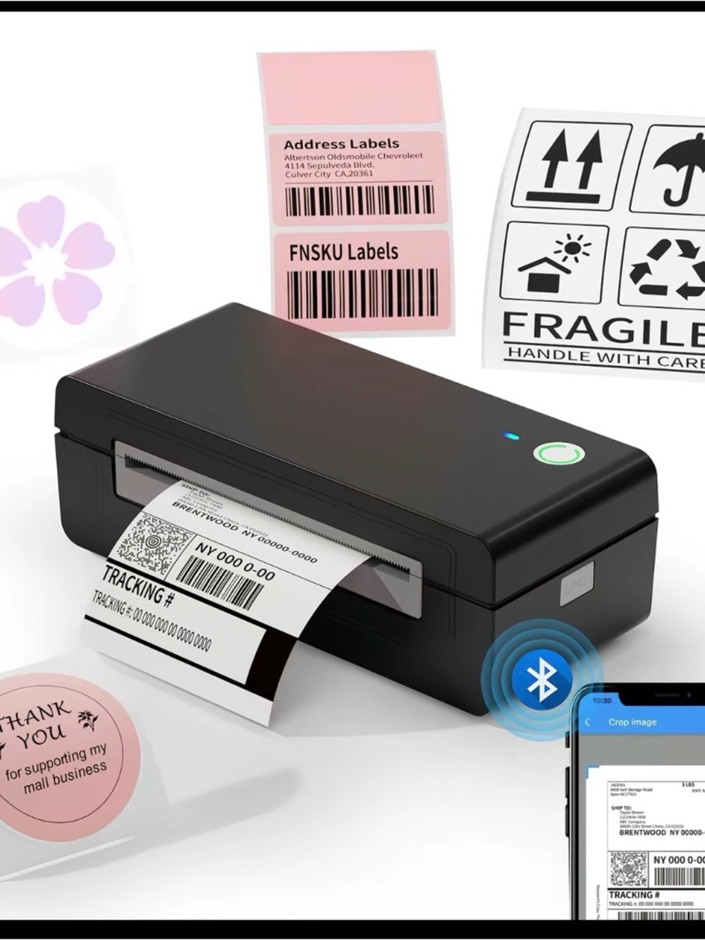 Jade Dark Gray Thermal Label Printer with Green Power Accent